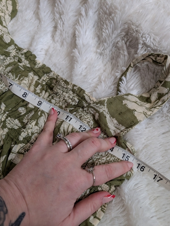 Free People Olive Green Patterned 100% Cotton Floral Tiered Sun Dress Size 10 - Picture 7 of 8